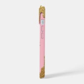ゴールドイニシャルOダイヤモンドピンクギフト 女子向け iPhone 15ケース (左側面)