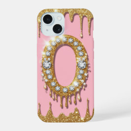 ゴールドイニシャルOダイヤモンドピンクギフト 女子向け iPhone 15ケース