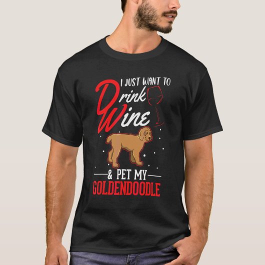 ゴールドゥードゥルとワイン Tシャツ (正面)
