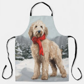 ゴールドゥードル犬と雪のクリスマス エプロン (正面)