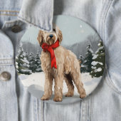 ゴールドゥードル犬と雪のクリスマス 缶バッジ (インサイチュ)