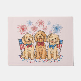 ゴールドゥードル犬の七月四日祭 ドアマット