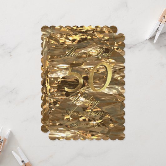 ゴールドウェディングアニバーサリー両親ゴールドエレガント カード (正面/裏面インサイチュ)