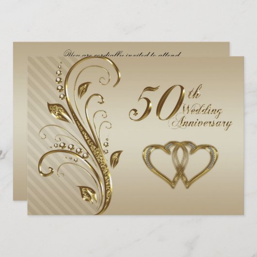 ゴールドウェディングアニバーサリー招待状カード 招待状 (正面/裏面)