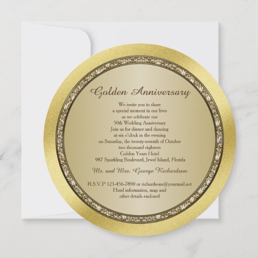ゴールドウェディングアニバーサリー クラシック フォトフレーム 招待状 (裏面)