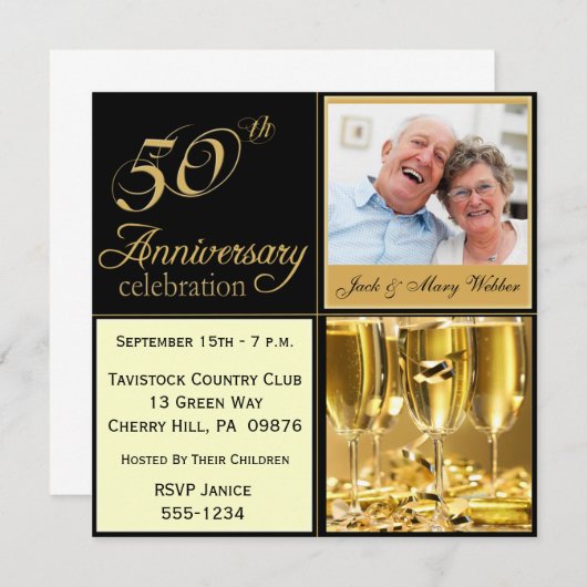 ゴールドウェディングアニバーサリー パーティー 招待状 (正面/裏面)