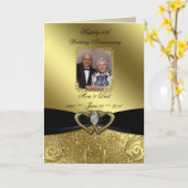 ゴールドウェディングアニバーサリー フォトグリーティングカード カード (黄色い花)