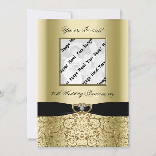 ゴールドウェディングアニバーサリー フォト招待状カード 招待状 (正面)