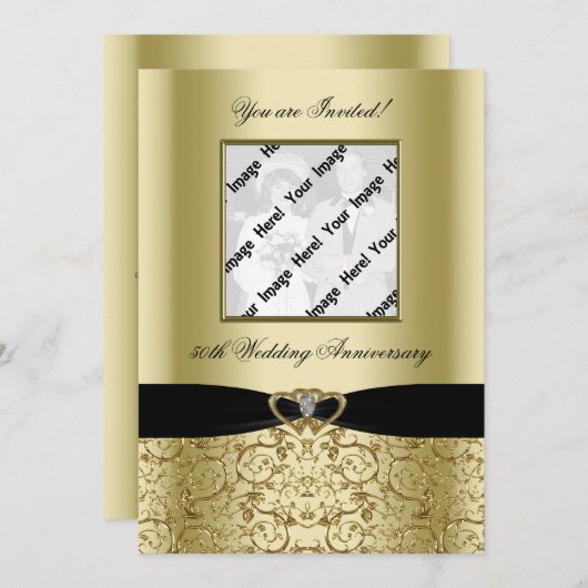 ゴールドウェディングアニバーサリー フォト招待状カード 招待状 (正面/裏面)