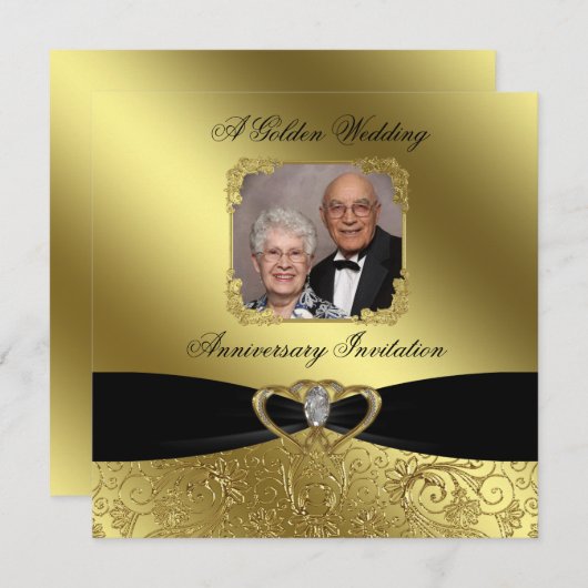 ゴールドウェディングアニバーサリー フォト招待状 招待状 (正面/裏面)