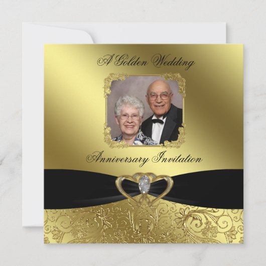 ゴールドウェディングアニバーサリー フォト招待状 招待状 (正面)