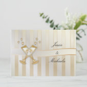 ゴールドウェディングシャンパンとハート 招待状 (スタンド正面)