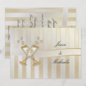 ゴールドウェディングシャンパンとハート 招待状 (正面/裏面)