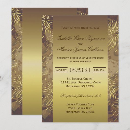 ゴールドウェディング花火 招待状 (正面/裏面)