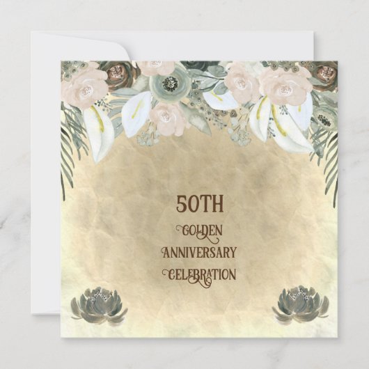 ゴールドウェディング セイジグリーン 水彩花 招待状 (正面)