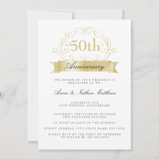 ゴールドウェディング 50周年 誕生日 招待状 (正面)