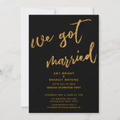 ゴールドウェーブス私たち結婚しましたブラックウェディングレセプション 招待状 (正面)