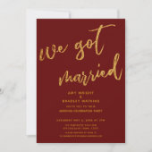 ゴールドウェーブス私たち結婚しました ワインレッドの披露宴 招待状 (正面)