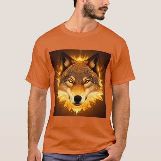 ✨ゴールドウルフ輝くエネルギーのミスティックデザイン🐺 Tシャツ (正面)