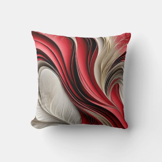 ゴールドエアー – クランベリー＆シャンパンの流れる抽象 クッション (正面)