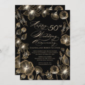 ゴールドエキゾチックフラワー 50周年結婚記念日 招待状 (正面/裏面)