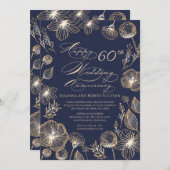 ゴールドエキゾチックフラワー 60周年結婚記念日 招待状 (正面/裏面)