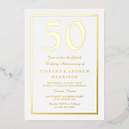 ゴールドエッジ 50周年結婚記念日 ゴールド 箔招待状 (正面)