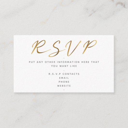 ゴールドエフェクトのスクリプト、RSVP ホワイト エンクロージャーカード (正面)