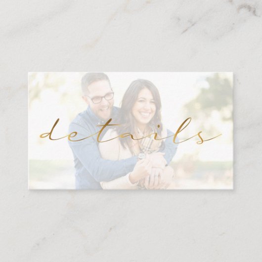 ゴールドエフェクトスクリプト、写真の結婚式の詳細 エンクロージャーカード (正面)