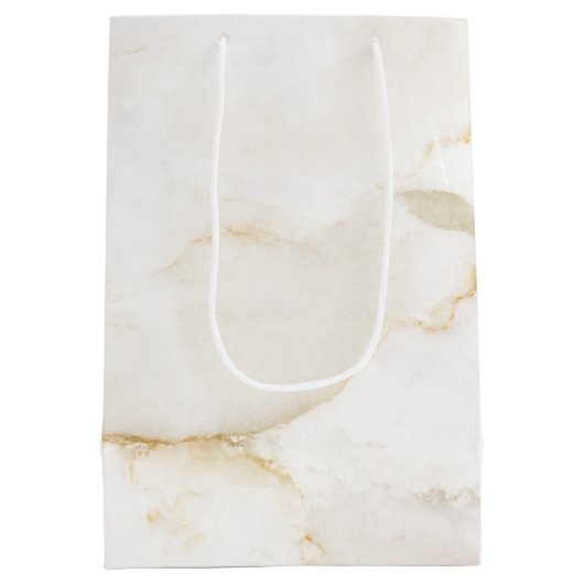 ゴールドエフェクト大理石パーソナライズクリスマス ミディアムペーパーバッグ (裏面)