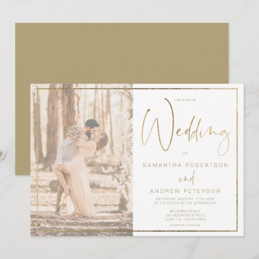 ゴールドエレガンスフレーム書道写真結婚式 招待状 (正面/裏面)