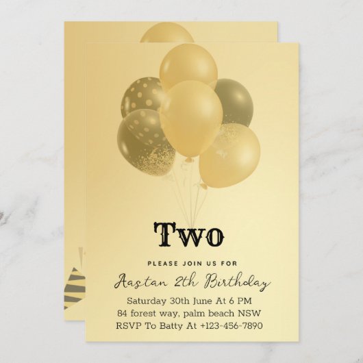 「ゴールドエレガンス:2歳の誕生日祝賀会」 招待状 (正面/裏面)