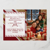 ゴールドエレガントフォイル付きプレイドクリスマスフォトカード 箔シーズンカード (裏面)