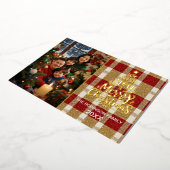 ゴールドエレガントフォイル付きプレイドクリスマスフォトカード 箔シーズンカード (回転した状態)