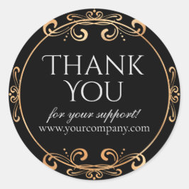 ゴールドエレガントフォイル渦巻きラグジュアリーブラックありがとう ラウンドシール