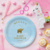 ゴールドエレファント ブルー ウォーターカラー ベビーシャワー ペーパープレート (パーティー)