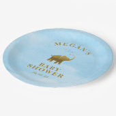 ゴールドエレファント ブルー ウォーターカラー ベビーシャワー ペーパープレート (アングル)