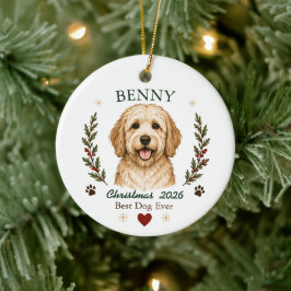 ゴールドエンドゥードル犬のクリスマス セラミックオーナメント