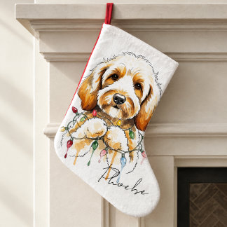 ゴールドエンドゥードル 水彩 犬の名前 ホリデー ラージクリスマスストッキング