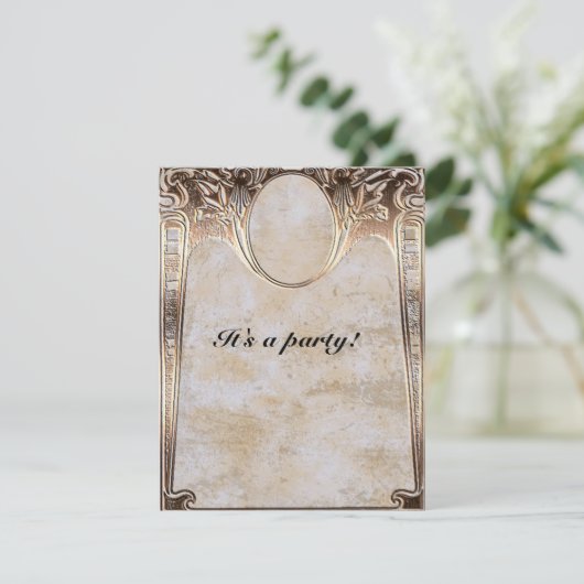 ゴールドエンボス風 スチームパンク ウェディング 招待状 (スタンド正面)