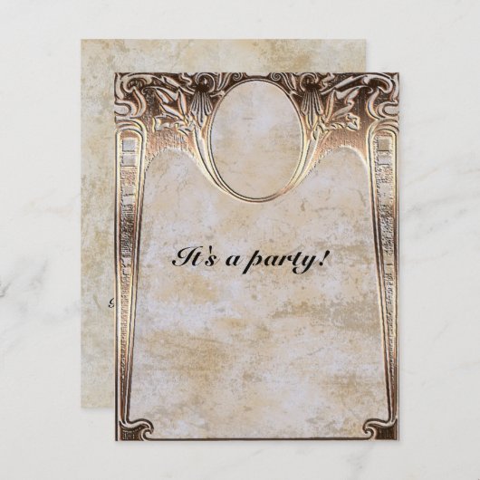 ゴールドエンボス風 スチームパンク ウェディング 招待状 (正面/裏面)