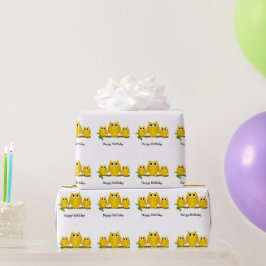 ゴールドオオカミデザインの誕生日ギフト ラッピングペーパー