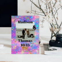 ゴールドオパールストーン 1枚の写真が目立つ モダンでシンプルな結婚式の招待状