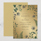 ゴールドオリーブの葉とユーカリの結婚式 招待状 (正面/裏面)