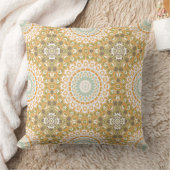 ゴールドオリーブ レトロ マンダラ デザイン クッション (ブランケット)
