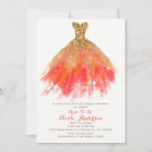 ゴールドオレンジグリッターグラマドレス 秋のブライズシャワー 招待状 (正面)