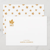 ゴールドオーカーのカナダの楓の葉　イニシャル入りの名刺 ノートカード (正面/裏面)