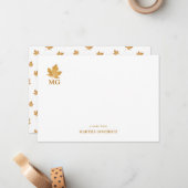 ゴールドオーカーのカナダの楓の葉 パーソナライズされたイニシャル ノートカード (正面/裏面インサイチュ)