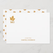 ゴールドオーカーのカナダの楓の葉 パーソナライズされたイニシャル ノートカード (正面/裏面)