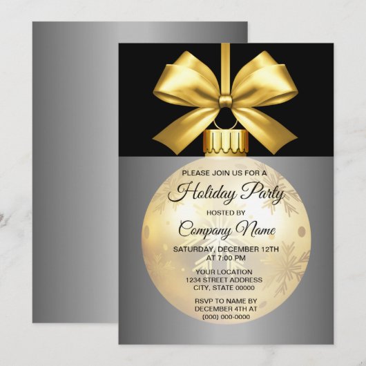 ゴールドオーナメントホリデー招待状 招待状 (正面/裏面)